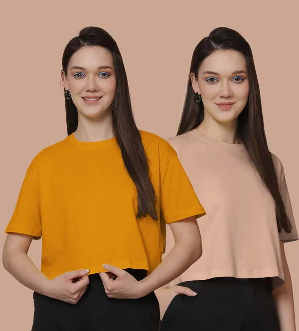 Women_Mustard_&_Coral_Pack_Of_2_Oversized_Tshirt