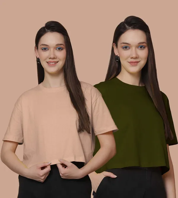 Women_Coral_&_Olive_Green_Pack_Of_2_Oversized_Tshirt