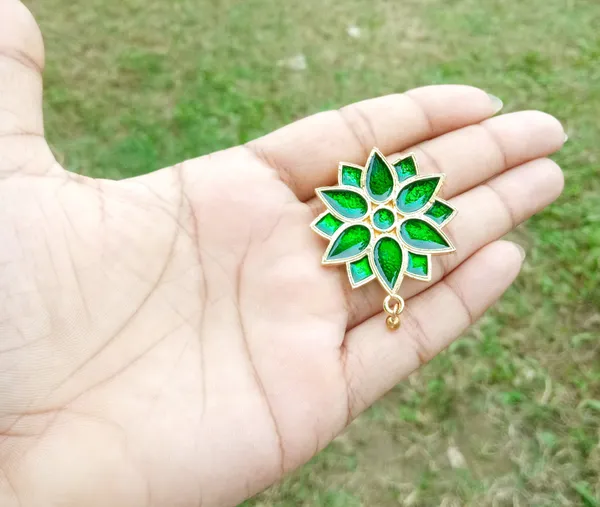 Assamese_Traditional_Gold_Plated_Green_Minakari_Brooch_Pin_For_Girls_&_Women