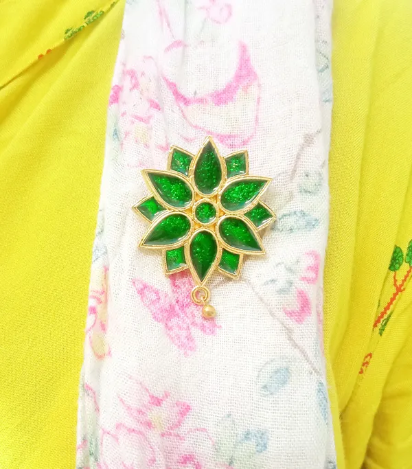 Assamese_Traditional_Gold_Plated_Green_Minakari_Brooch_Pin_For_Girls_&_Women