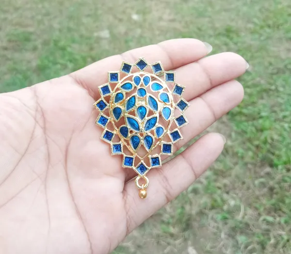 Assamese_Traditional_Gold_Plated_Blue_Meenakari_Brooch_Pin_For_Girls_&_Women