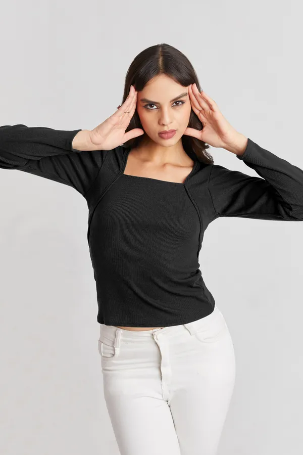 Square_Neck_Full_Sleeves_Ribbed__Fitted_Top