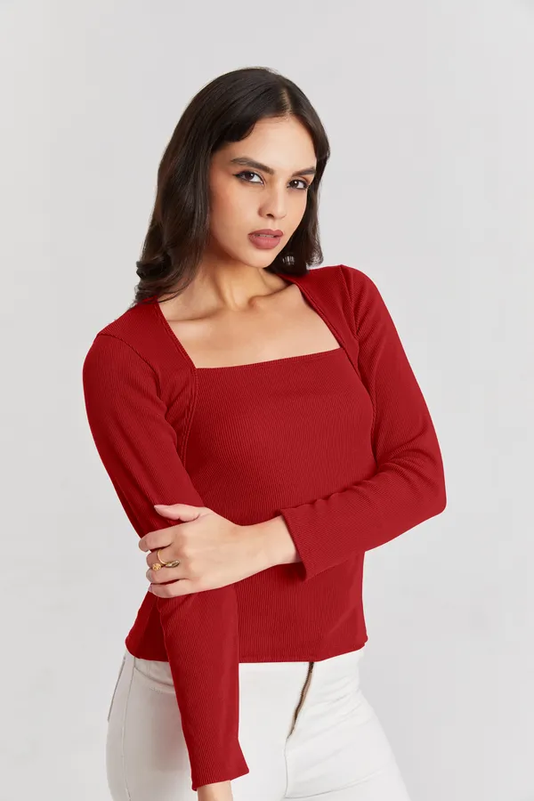 Square_Neck_Full_Sleeves_Ribbed__Fitted_Top