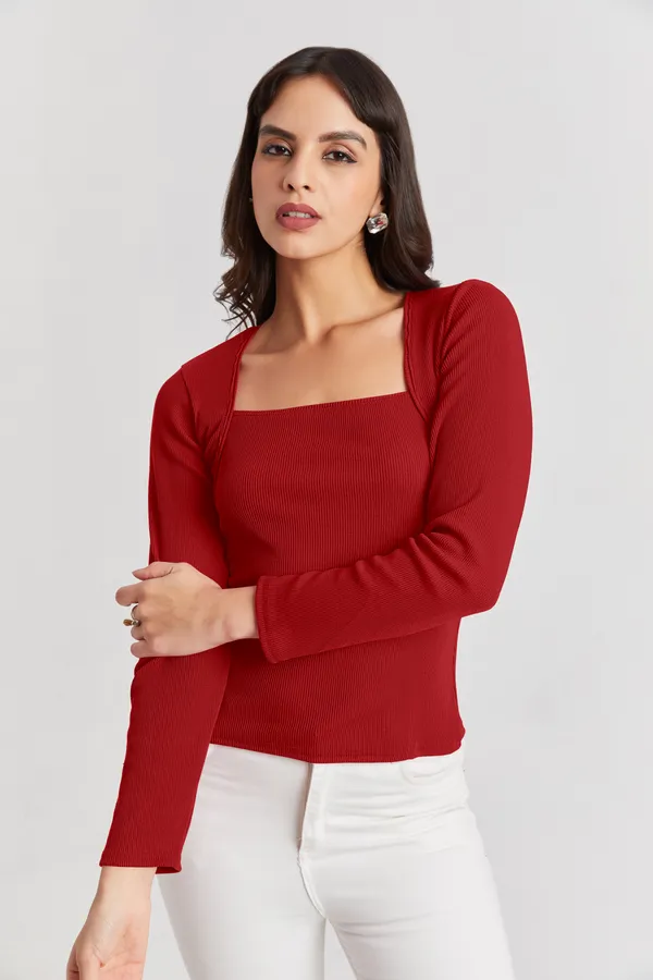 Square_Neck_Full_Sleeves_Ribbed__Fitted_Top