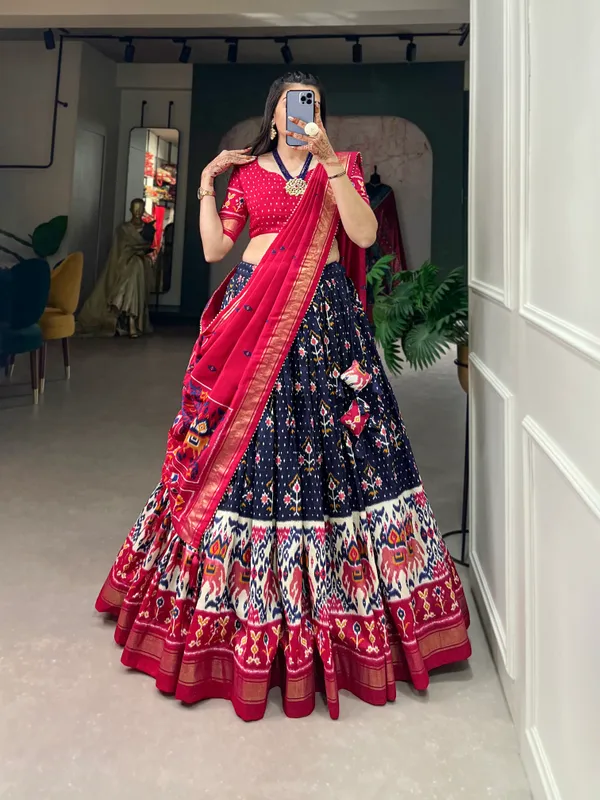 Navy_Blue_Premium_&_Elegant_Dola_Silk_Lehenga_Choli_For_Women