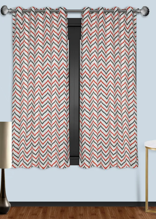 Pack_of_2_Cotton_Coral_Double_Ikat_Chevron_Printed_Eyelet_Curtain_Set_for_Window_and_Door