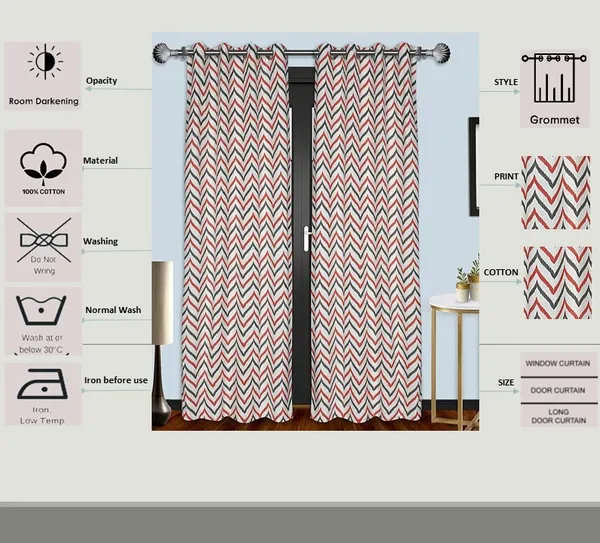 Pack_of_2_Cotton_Coral_Double_Ikat_Chevron_Printed_Eyelet_Curtain_Set_for_Window_and_Door