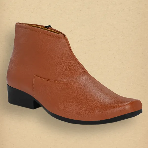 Tan_Brown_Leatherette_And_Pu_Zipper_Boots_For_Men