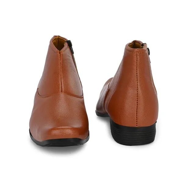 Tan_Brown_Leatherette_And_Pu_Zipper_Boots_For_Men