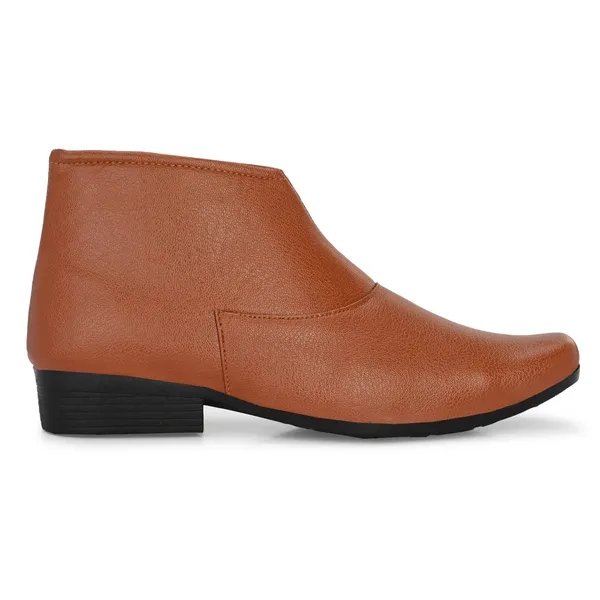 Tan_Brown_Leatherette_And_Pu_Zipper_Boots_For_Men
