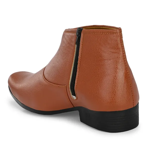 Tan_Brown_Leatherette_And_Pu_Zipper_Boots_For_Men