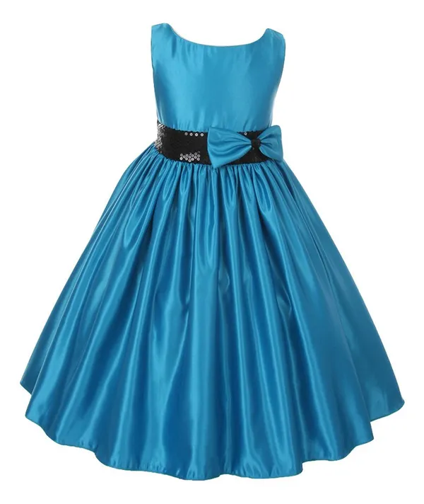 Blue_Satin_Solid_Round_Neck_Dress_For_Girls