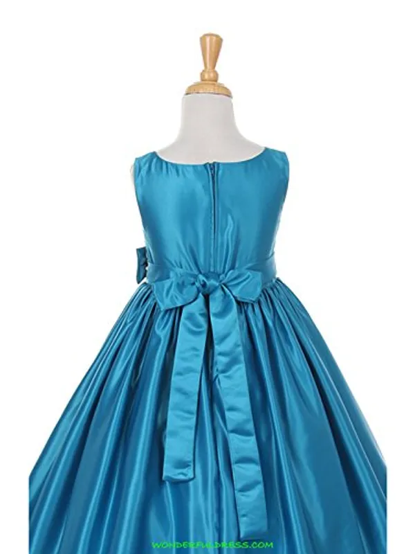 Blue_Satin_Solid_Round_Neck_Dress_For_Girls
