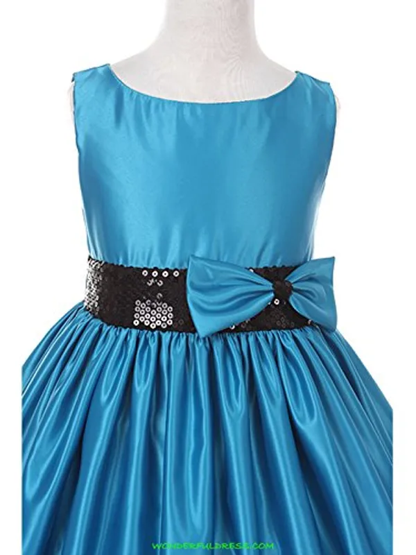 Blue_Satin_Solid_Round_Neck_Dress_For_Girls