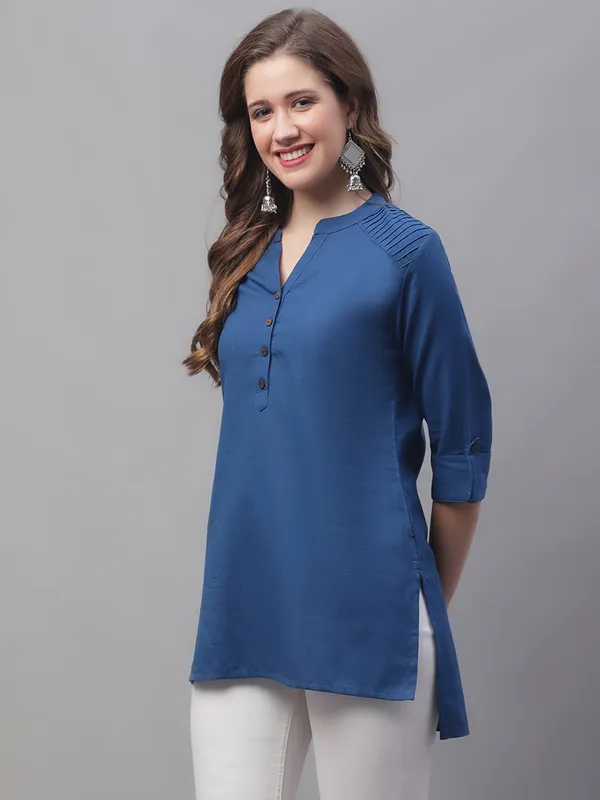 Blue_Cotton_Pintex_Work_Short_Kurti