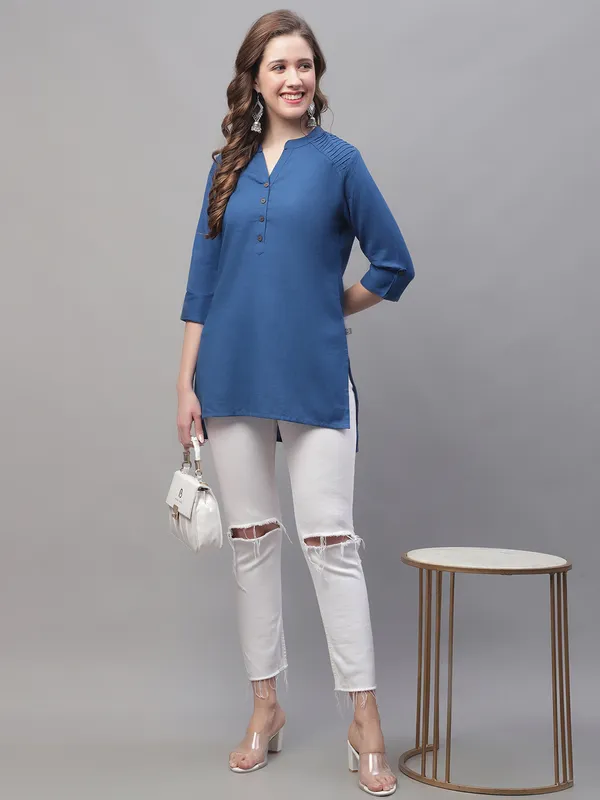 Blue_Cotton_Pintex_Work_Short_Kurti