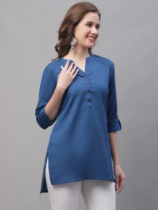 Blue_Cotton_Pintex_Work_Short_Kurti