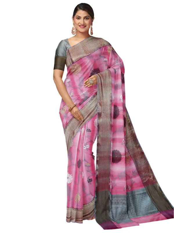 Pink_Matka_Silk/Silk_Blend_Banarasi_Sarees_For_Women