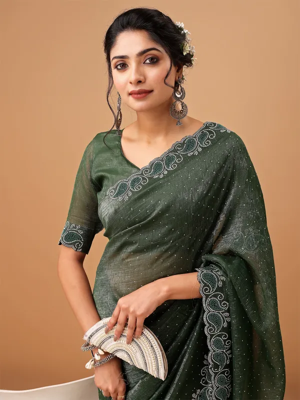 Green_Jimmy_Choo_Satin_Saree_With_Unstitched_Blouse_For_Women