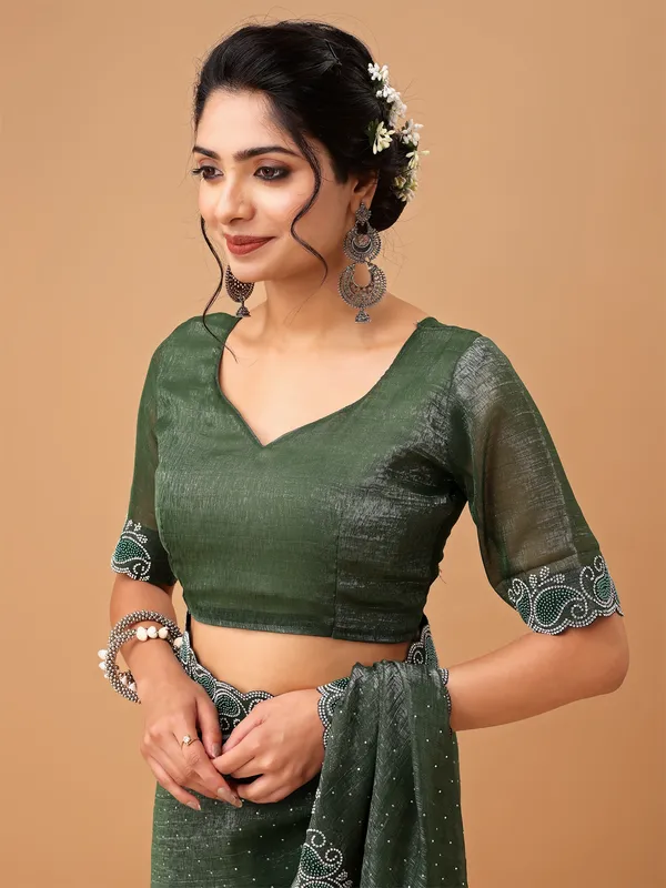 Green_Jimmy_Choo_Satin_Saree_With_Unstitched_Blouse_For_Women