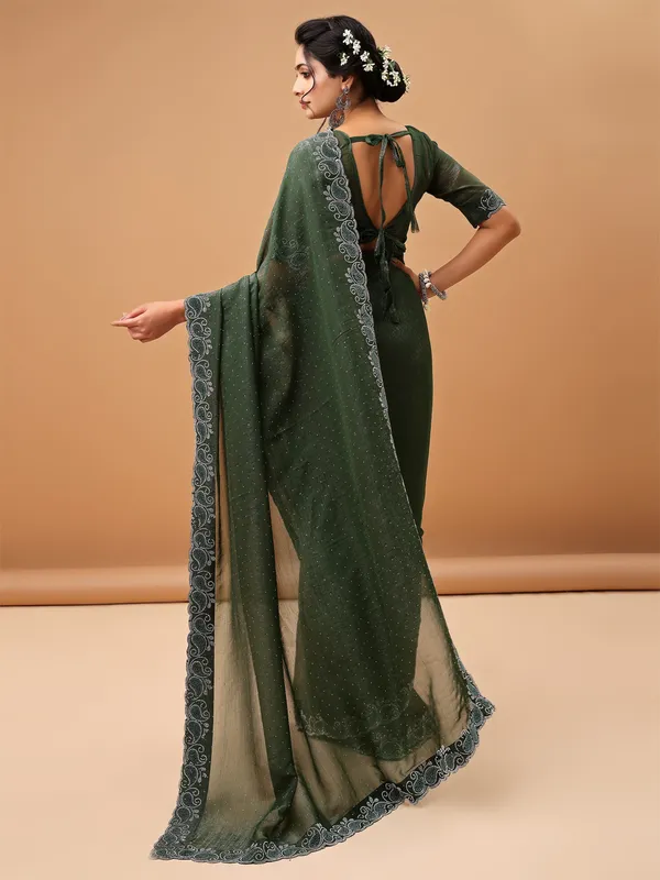 Green_Jimmy_Choo_Satin_Saree_With_Unstitched_Blouse_For_Women