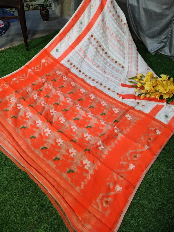 Grey_Self_Design_Jamdani_Cotton_Silk_Saree
