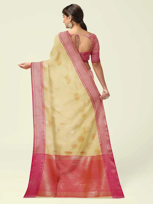 Beige_Cotton_Blend_Banarasi_Sarees_For_Women