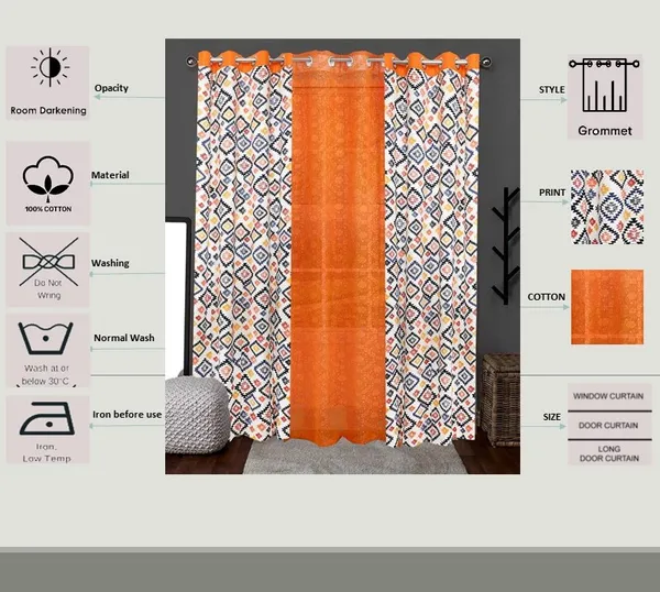 Pack_of_3_Cotton_Orange_Multi_Star_Printed_With_Floral_Net_Eyelet_Curtain_Set_for_Window_and_Door