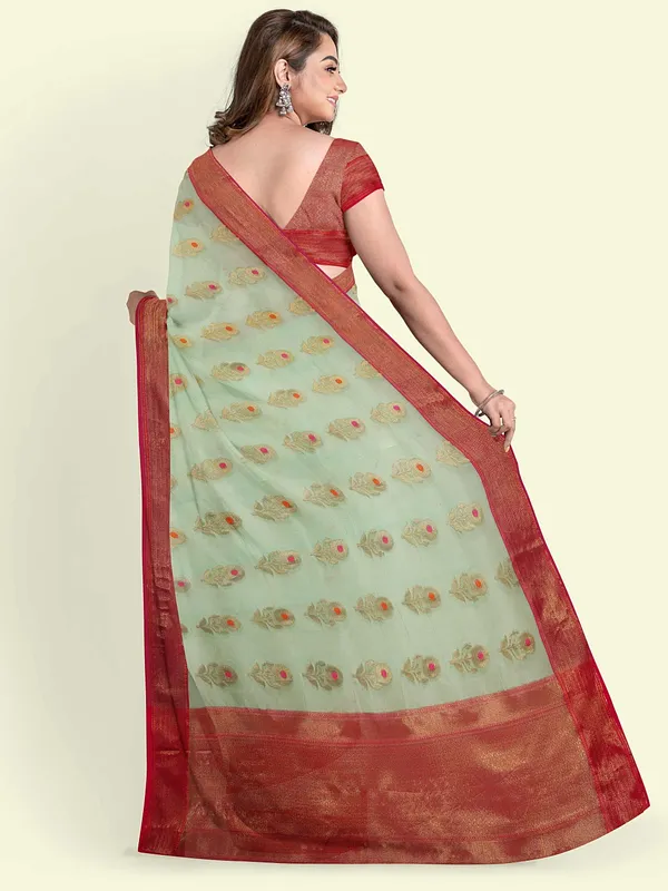 Turquoise_Blue_Cotton_Blend_Banarasi_Sarees_For_Women