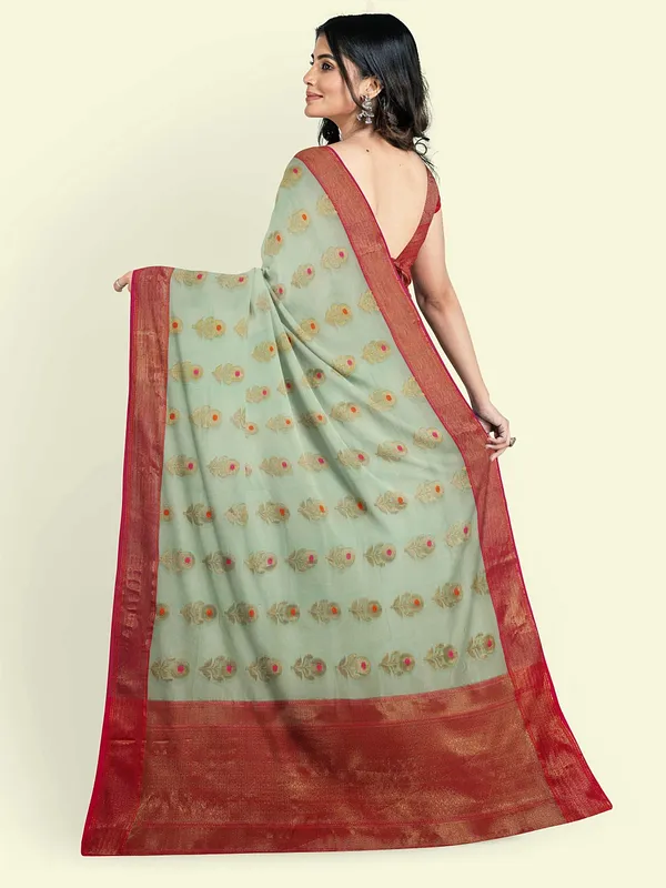 Turquoise_Blue_Cotton_Blend_Banarasi_Sarees_For_Women