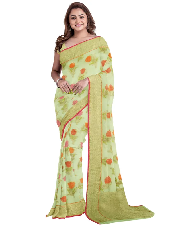 Green_Cotton_Blend_Banarasi_Sarees_For_Women