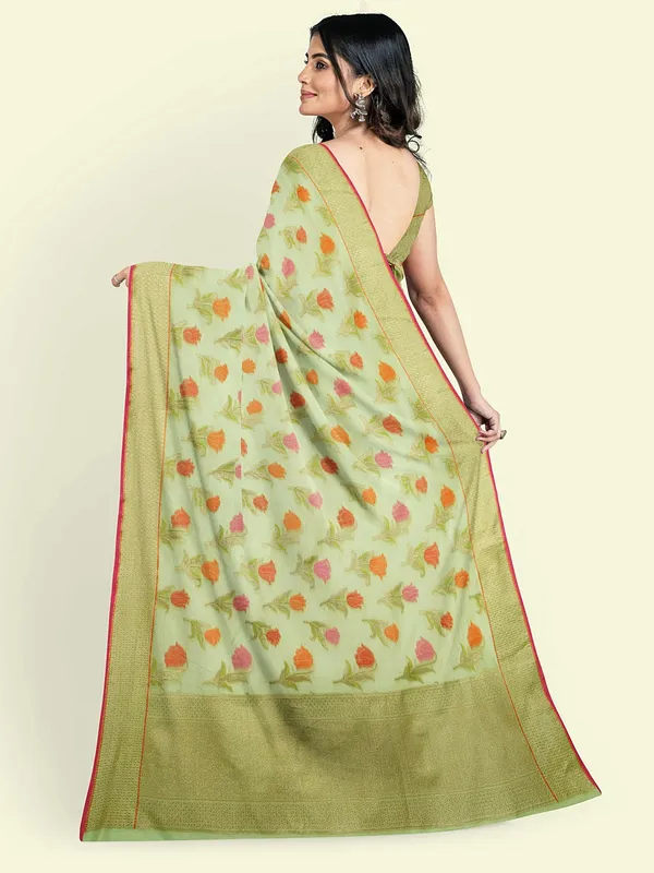 Green_Cotton_Blend_Banarasi_Sarees_For_Women