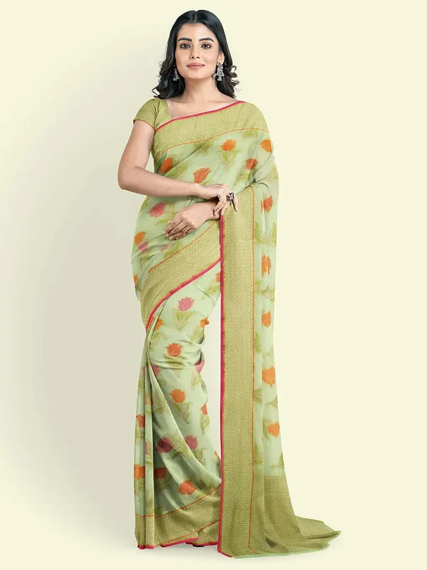 Green_Cotton_Blend_Banarasi_Sarees_For_Women
