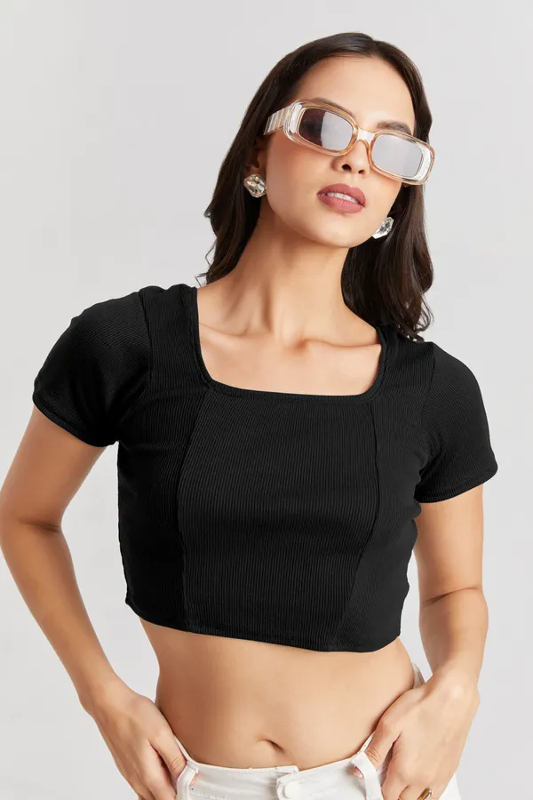 Square_Neckline_short_slive_Ribbed_Crop_Top