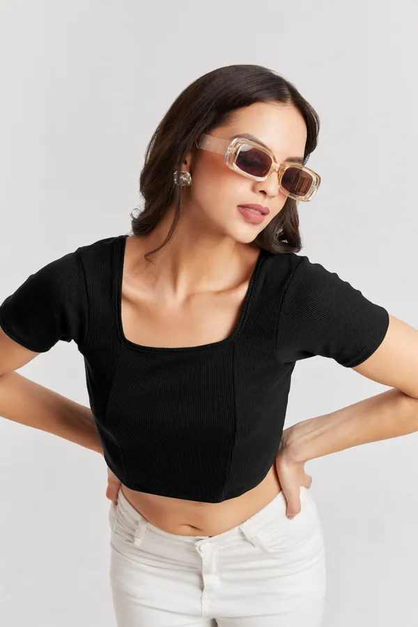 Square_Neckline_short_slive_Ribbed_Crop_Top