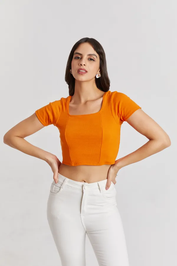 Square_Neckline_short_slive_Ribbed_Crop_Top