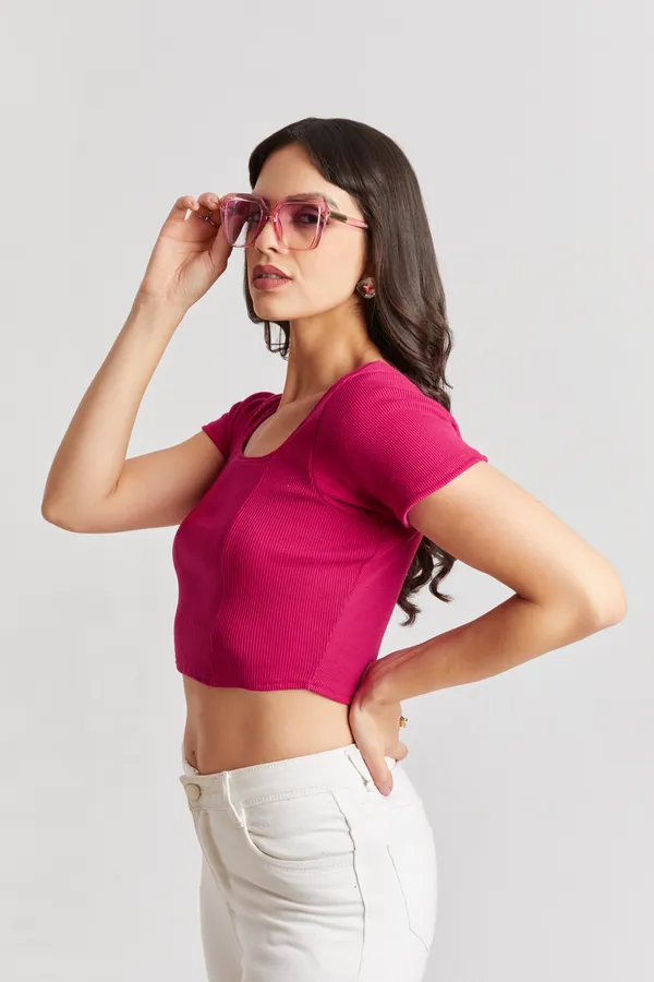 Square_Neckline_short_slive_Ribbed_Crop_Top