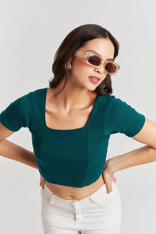 Square_Neckline_short_slive_Ribbed_Crop_Top