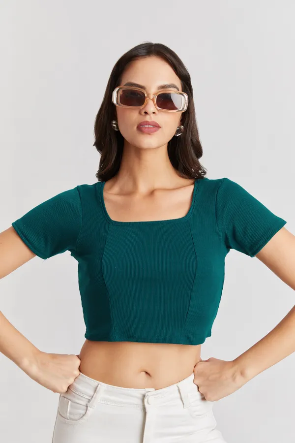 Square_Neckline_short_slive_Ribbed_Crop_Top