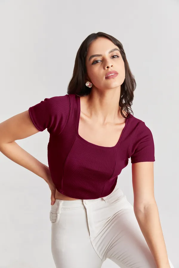 Square_Neckline_short_slive_Ribbed_Crop_Top