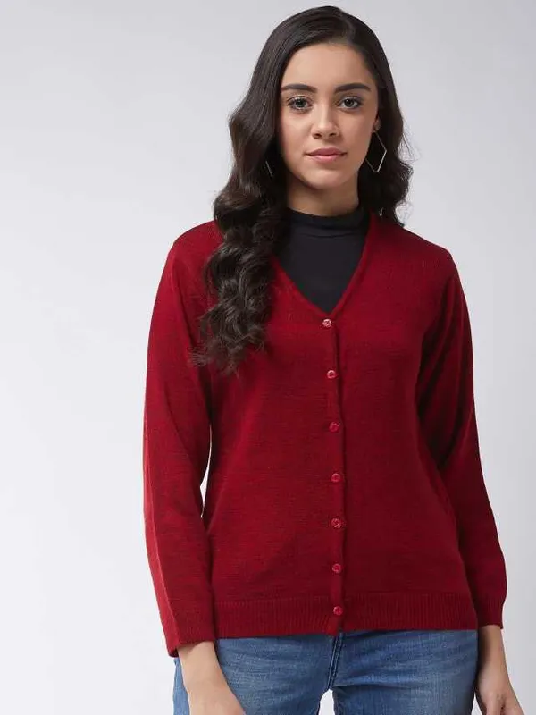 Solid_V_Neck_Casual_Women_Red_Sweater|_Fashion_Forward_&_Comfortable_Clothing_|