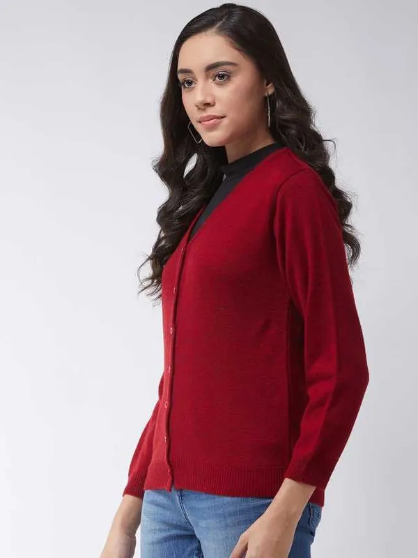 Solid_V_Neck_Casual_Women_Red_Sweater|_Fashion_Forward_&_Comfortable_Clothing_|