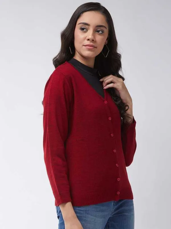 Solid_V_Neck_Casual_Women_Red_Sweater|_Fashion_Forward_&_Comfortable_Clothing_|
