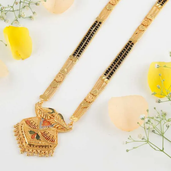 Combo_Of_3_Pcs_Ethnic_Traditional_One_Gram_Gold_Glorious_Maharashtrian_Style_Long_Chain_Black_Beads_30_Inch_And_18_Inch_Short