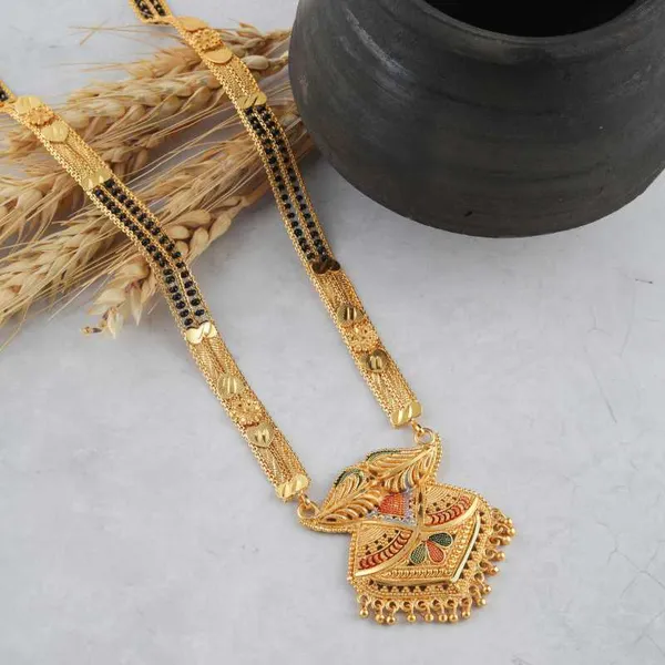 Combo_Of_3_Pcs_Ethnic_Traditional_One_Gram_Gold_Glorious_Maharashtrian_Style_Long_Chain_Black_Beads_30_Inch_And_18_Inch_Short