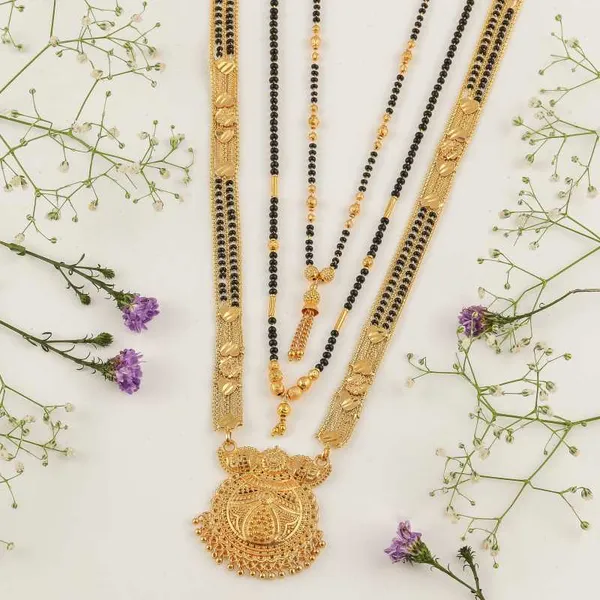 Combo_Of_3_Pcs_Ethnic_Traditional_One_Gram_Gold_Glorious_Maharashtrian_Style_Long_Chain_Black_Beads_30_Inch_And_18_Inch_Short