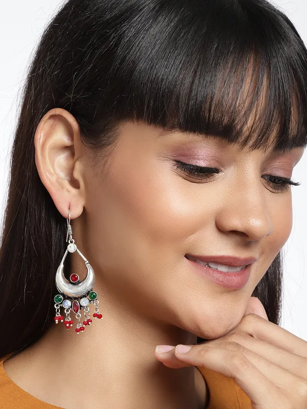 German_Silver-Plated__Red_Crescent_Shaped_Oxidised_Drop_Earrings