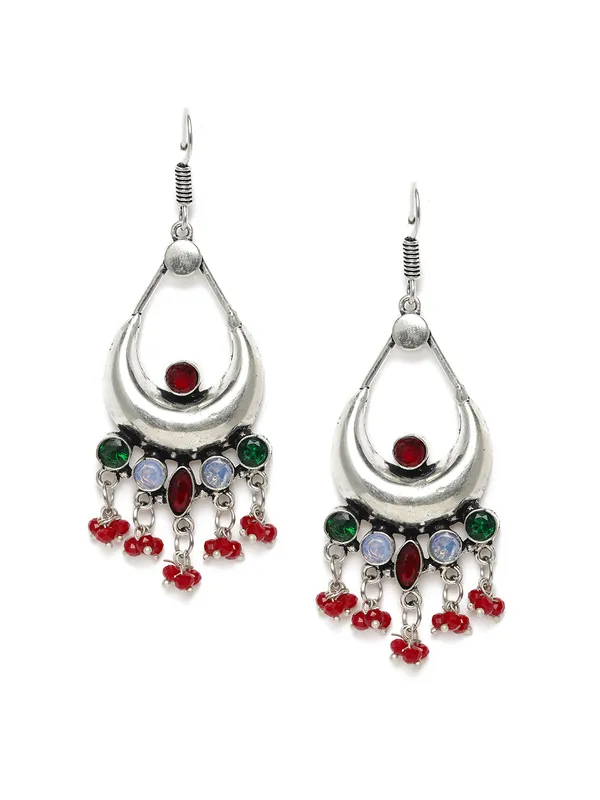 German_Silver-Plated__Red_Crescent_Shaped_Oxidised_Drop_Earrings