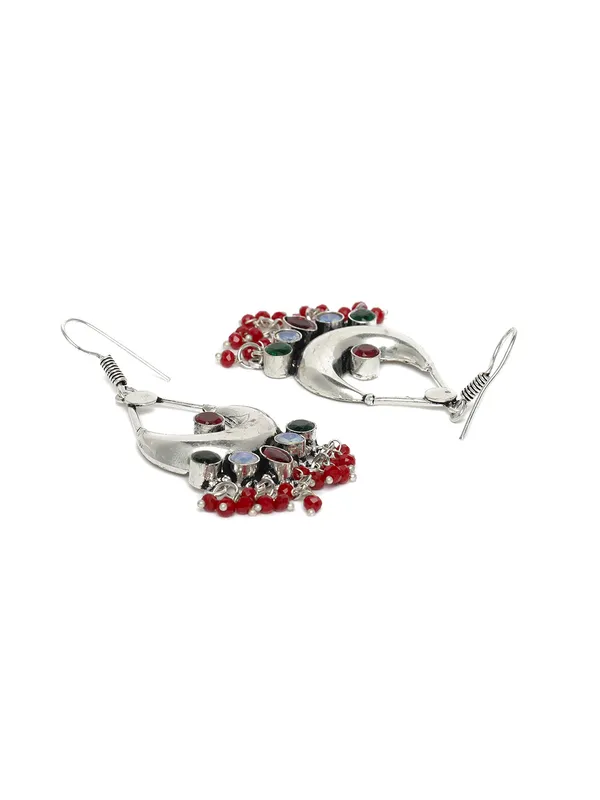 German_Silver-Plated__Red_Crescent_Shaped_Oxidised_Drop_Earrings