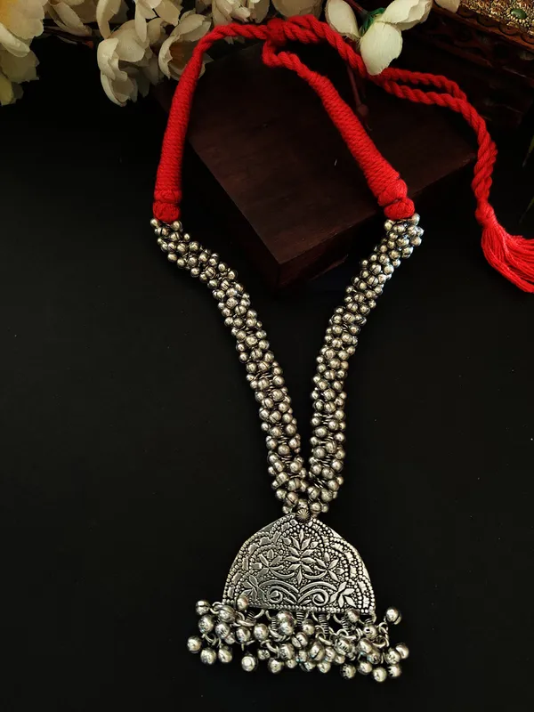 Silver-Plated__Red_Ghunghuru_Tribal_Necklace